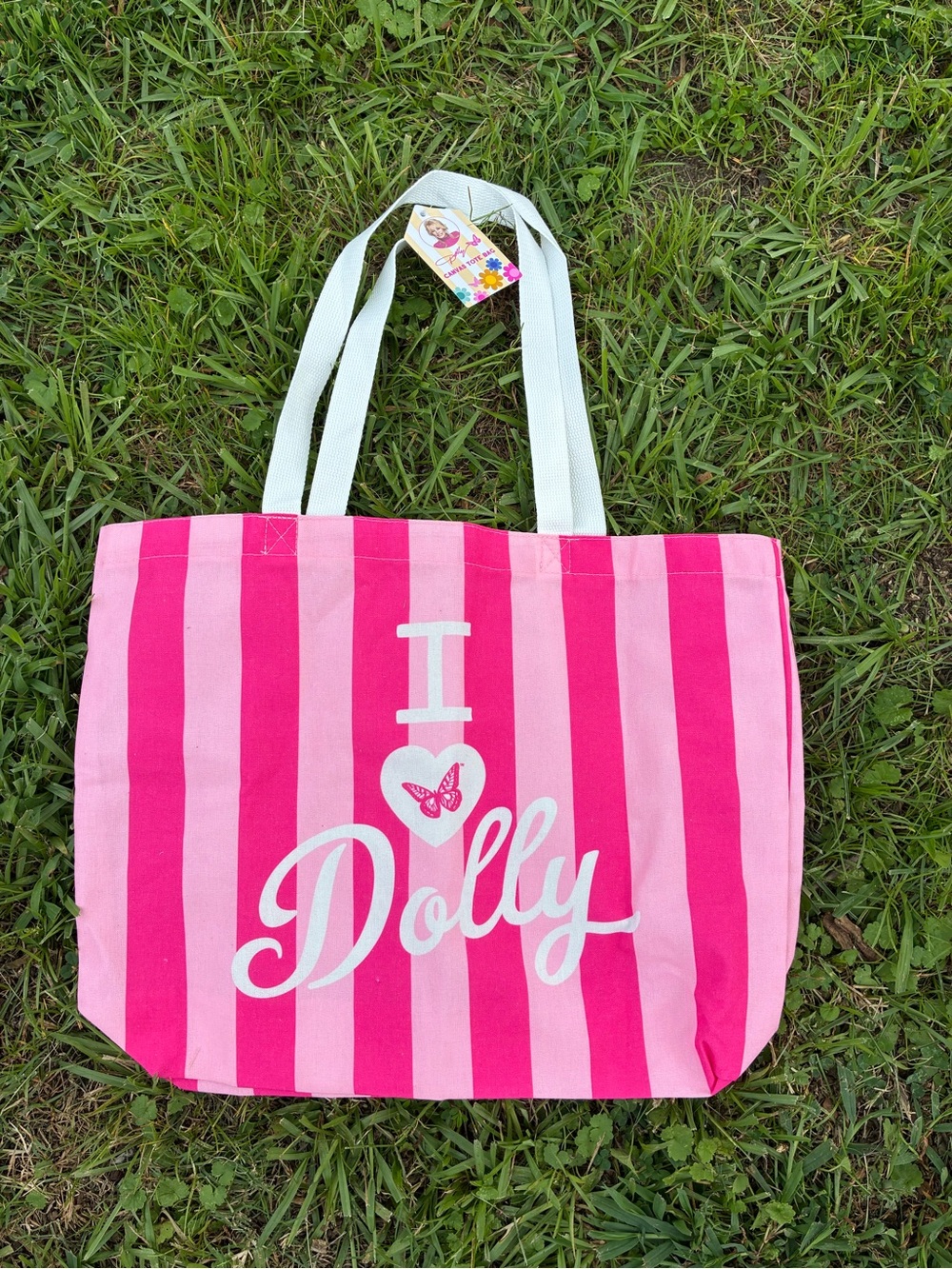 Dolly Parton I Love Dolly Canvas Tote Bag Pink Dollywood souvenir NWT